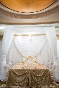 wedding, backdrop, head table, chandelier, gold wedding, hamilton wedding, niagara wedding