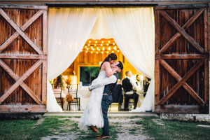 Balls Falls wedding barn door backdrop draping 