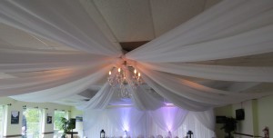 southbrook golf and country wedding ceiling draping canopy chandelier backdrop