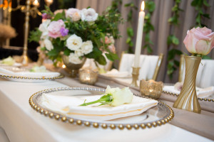 wedding decor tablescape glass beaded charger plates