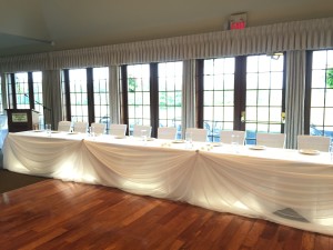 Sheer Draped White Head Table Copetown Woods Golf Wedding