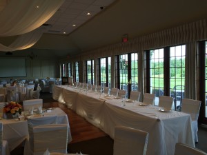 Sheer Draped White Head Table Copetown Woods Golf Wedding