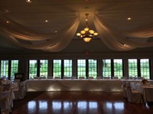 Sheer Draped White Head Table Copetown Woods Golf Wedding