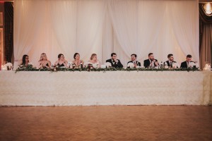wedding head table backdrop at Liuna Station