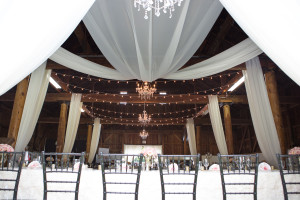 balls falls wedding decor chandeliers beam draping, edison lights