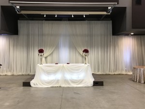 wedding head table backdrop Ancaster Fairgrounds