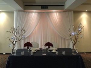 marquis gardens ancaster wedding head table backdrop