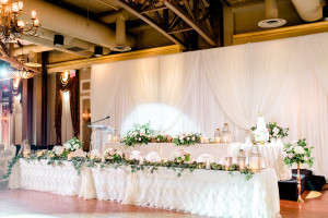 liuna station wedding head table backdrop