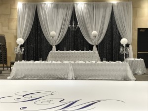 white oaks wedding head table backdrop