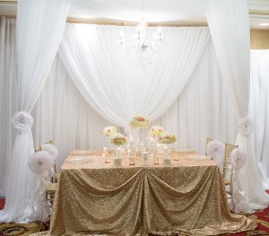 wedding, backdrop, head table, chandelier, gold wedding, hamilton wedding, niagara wedding